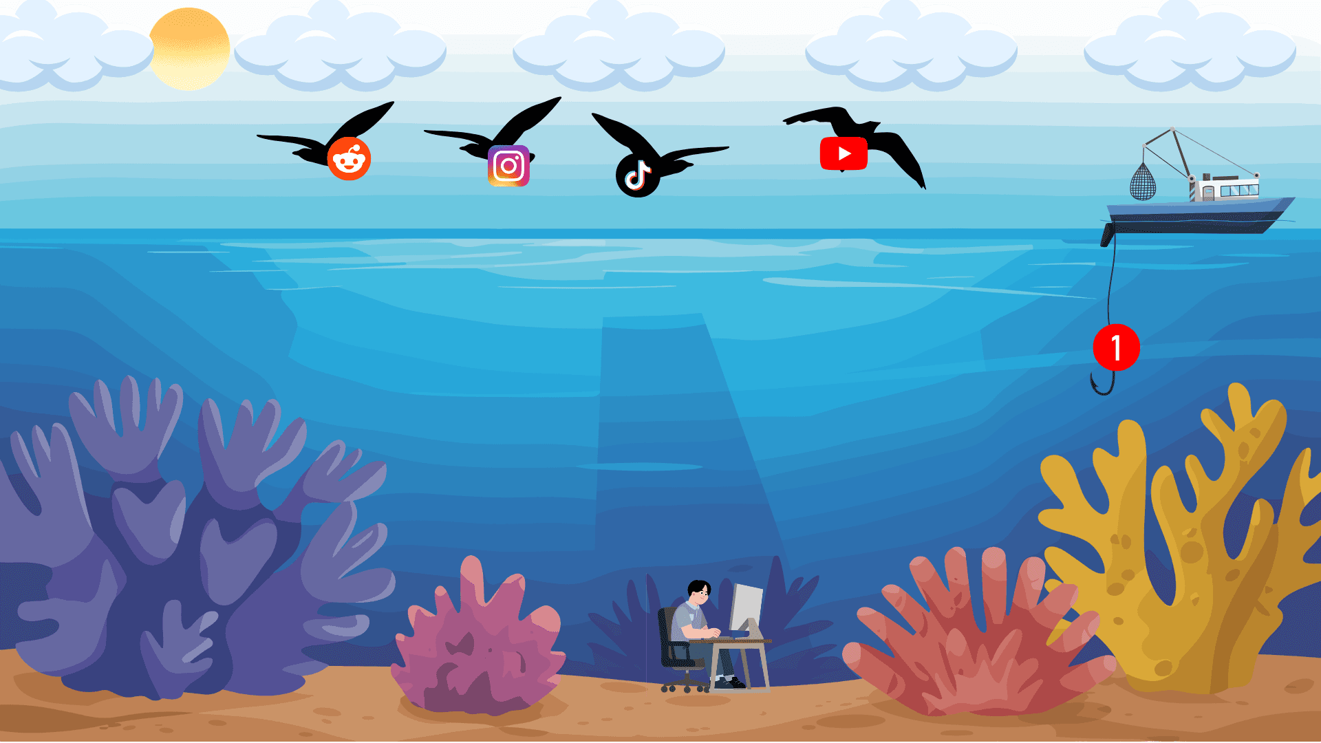 Deep ocean scene representing a focused work environment
